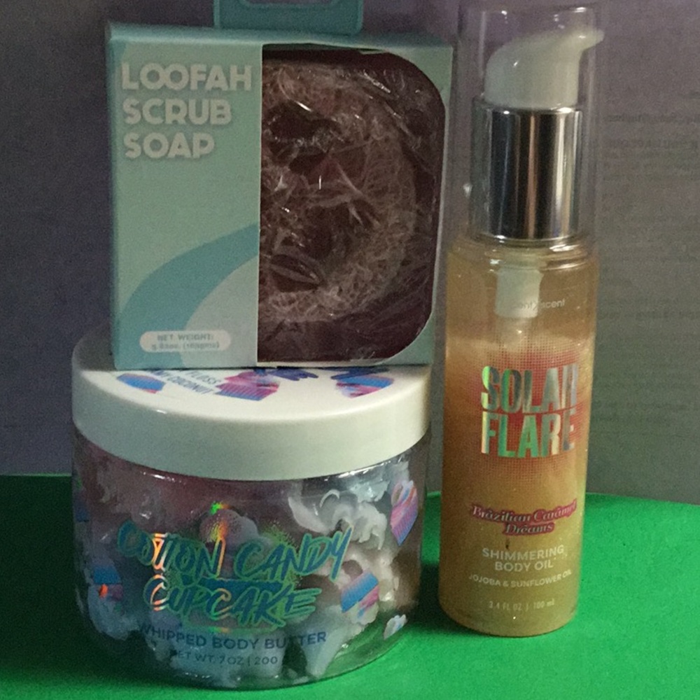 Beauty bundle solar flair, body butter, loofah bath soap scent x scent New